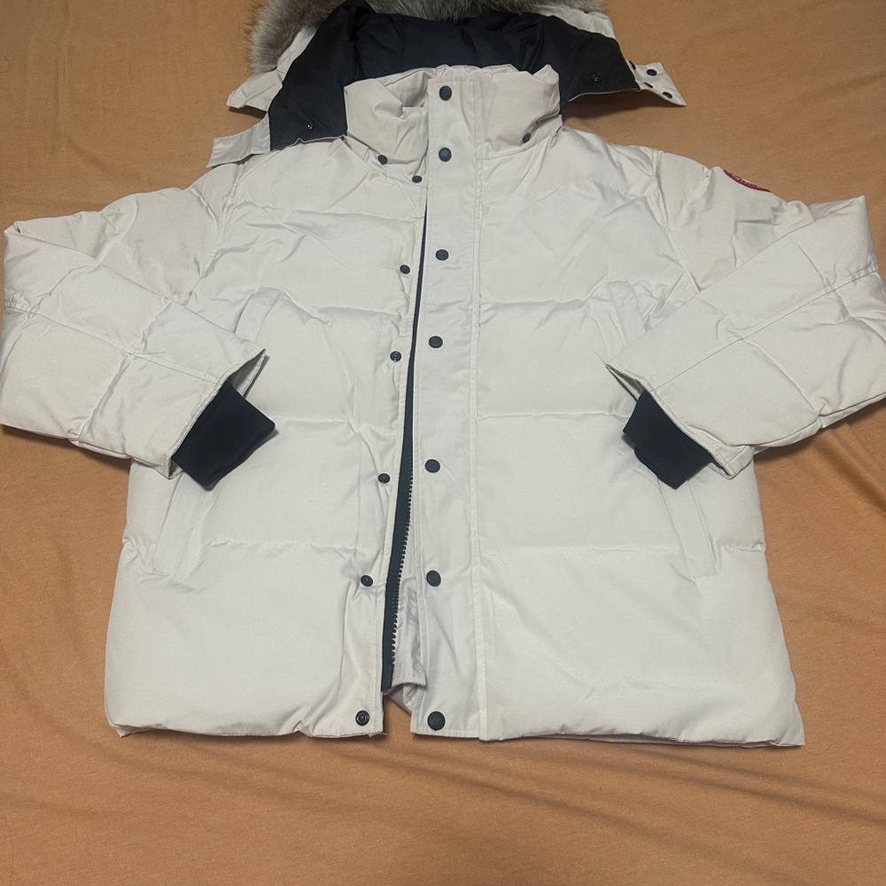 Canada Goose White Puffer Jacket with Fur Hood